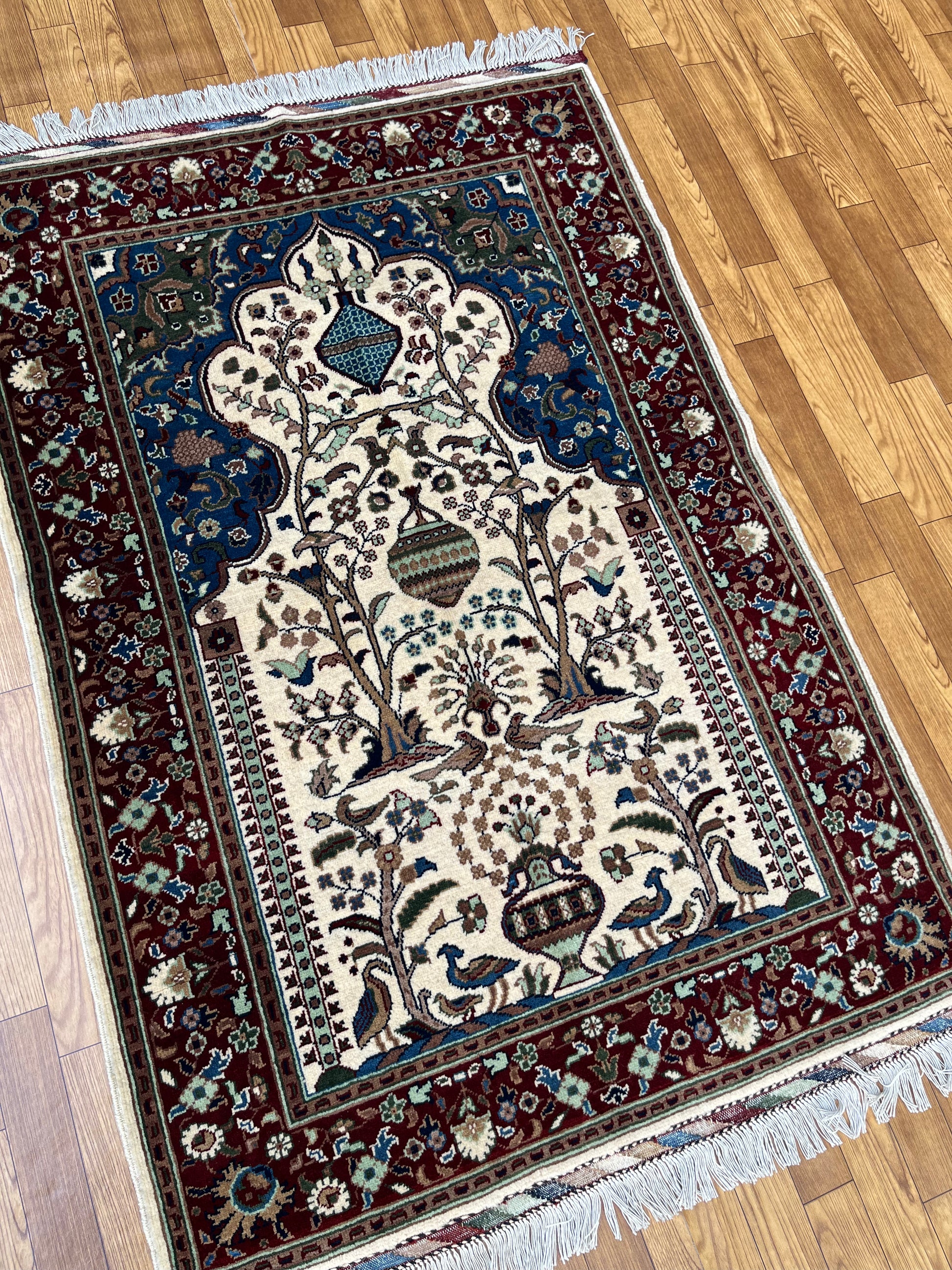 Close-up of Ghazni Rug 01, an authentic Afghan hand-woven wool rug with intricate traditional patterns, eco-friendly dyes, and artisan craftsmanship.